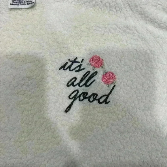 PINK Victoria’s Secret Pink Script Logo LARGE Sherpa Crew Sweatshirt Pullover VS - Picture 2 of 6